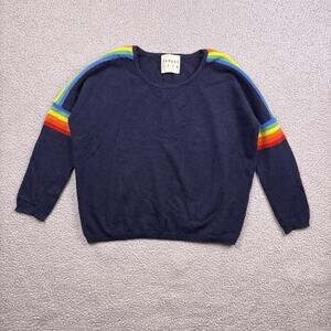 Jumper 123 Sweater Womens S Blue Cashmere Pullover Long Sleeve Rainbow Stripe